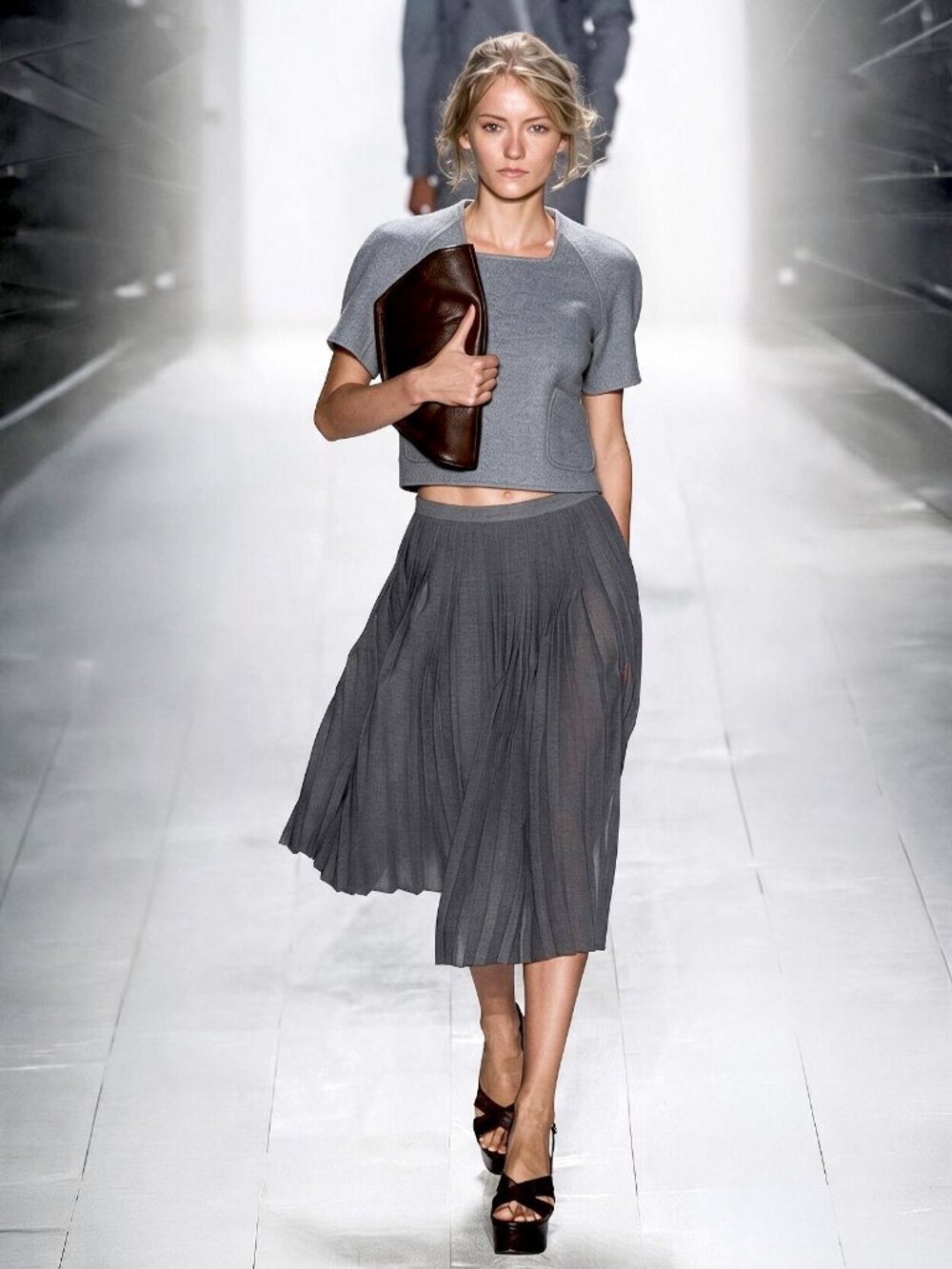 Theyskens' Theory Gray Short Sleeve Square Neck Wool Blend Top